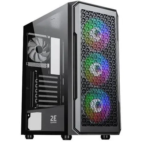 Корпус 2E Gaming HEXAGON (G338), чорний, без БЖ, Mid Tower, для ATX / Micro ATX / Mini ITX, 3x120 ARGB Fan, бічна панель із - фото 1