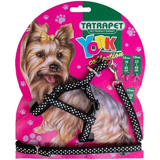 Набор шлей и поводок для собак TatraPet York нейлон черный 1 х 22-45 x 120 см