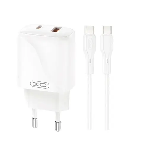 Мережевий зарядний пристрій XO L158(EU) PD20W+QC18W(1A1C) Charger TYPE-C cable Білий - фото 1