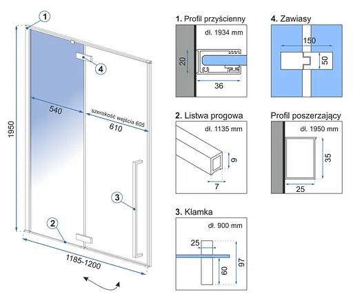 Душові двері Rea Fargo black mat 120 REA-K6328, прозорий, чорний - фото 4