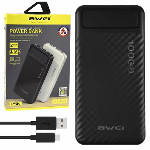 Павербанк AWEI P5K Pro 10000mAh с 2 USB портами, micro-USB и USB Type-C - фото 4