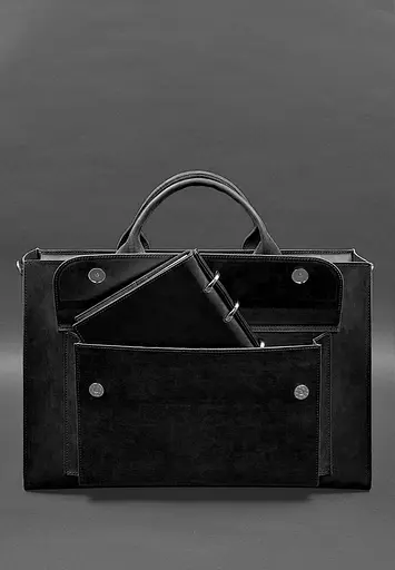 Шкіряна сумка для ноутбука та документів Універсальна чорна Crazy Horse - фото 3