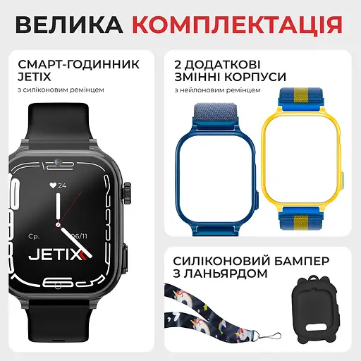 Детские смарт-часы JETIX G100 4G со сменным корпусом (в комплекте Черный, Синий, Желто-синий) - фото 2
