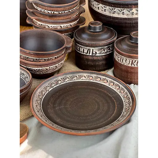 Столовый сервиз керамической (глиняной) посуды для Борща на 6 человек Ангоб - фото 3