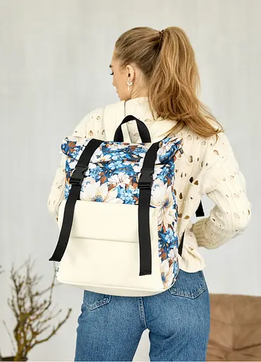 Жіночий рюкзак ролл Sambag RollTop Milton з принтом Blue flowers 41 х 30 х 16 см (24251722) - фото 1