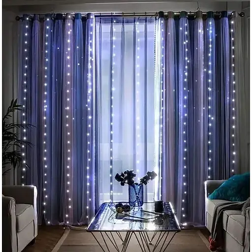 Новогодняя светодиодная гирлянда-штора Роса 3x3 м с 300 лампочками Белый - фото 1