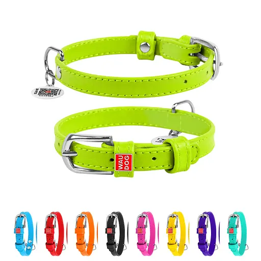 Ошейник для собак кожаный Waudog Glamour с QR-паспортом без украшений S Ш 15 мм Д 27-36 см салатовый - фото 2