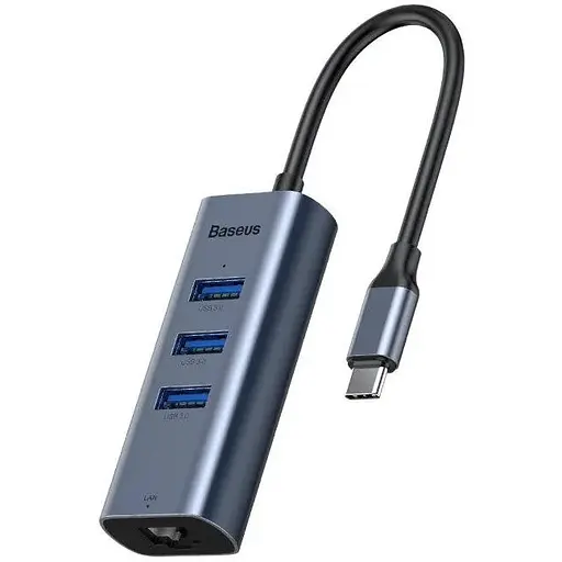 Адаптер Baseus HUB Enjoy Series Type-C to 3 x USB 3.0 + Ethernet RJ-45 синий (CAHUB-M0G)