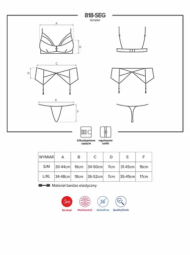 Комплект білизни Obsessive 818-SEG-1 S/M чорний - фото 7