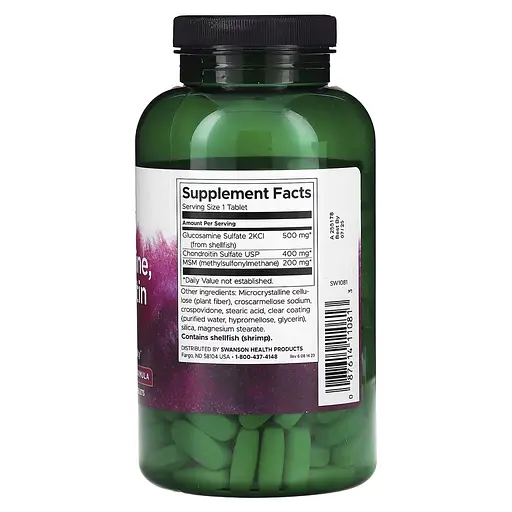 Хондропротектор Swanson Glucosamine, Chondroitin & MSM (1 per day) Highest Strength, 240 таблеток - фото 2