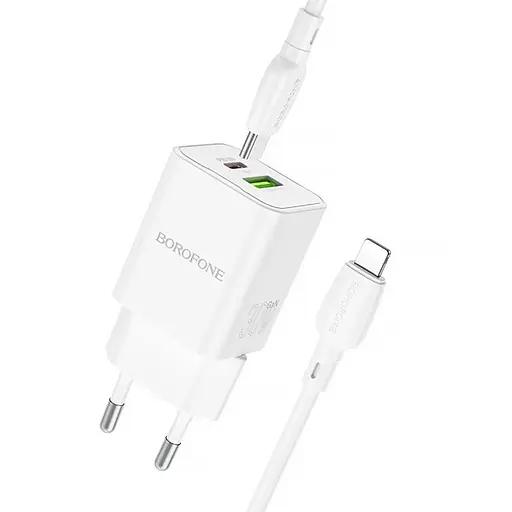 МЗП Borofone BN14 Royal PD30W+QC3.0 (1USB-A/1C) + кабель Type-C to Lightning White - фото 2