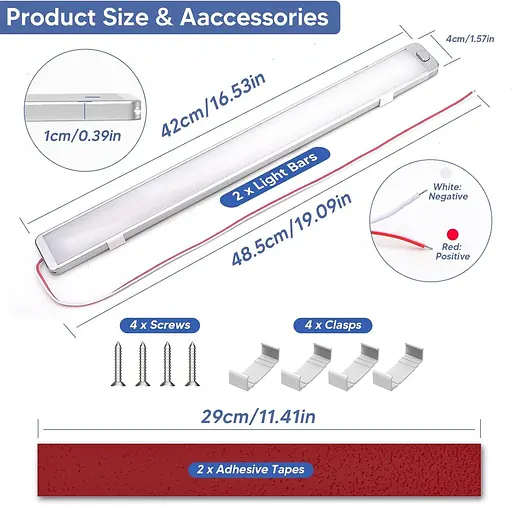 Набір Kriogor з 2 універсальних світлодіодних світлових смуг 12 В 228 LED з вимикачем біла лампа 6000 K - фото 2