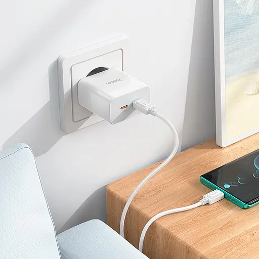 Адаптер сетевой HOCO Type-C to Type-C Cable Leader dual port(2C) charger C108A белый набор для зарядки - фото 6