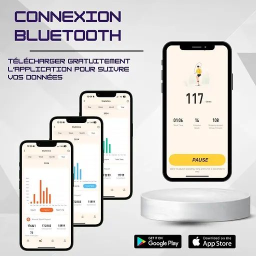 Умная скакалка Prowers, беспроводная со счетчиком калорий, синхронизация программ, 3 режима тренировки, регулируемый ABS - фото 4