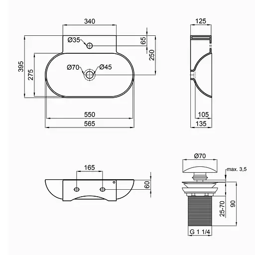 Умивальник Qtap Cardinal підвісний/накладний овальний 565x400x130 мм White + донний клапан PU02, Білий - фото 2