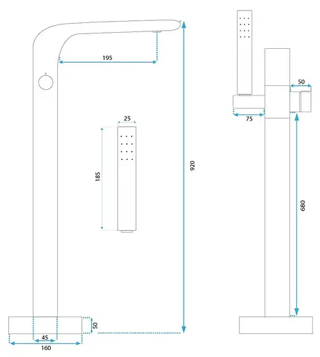 Смеситель для ванны Rea Clark black напольный REA-B5300 Черный матовый - фото 4