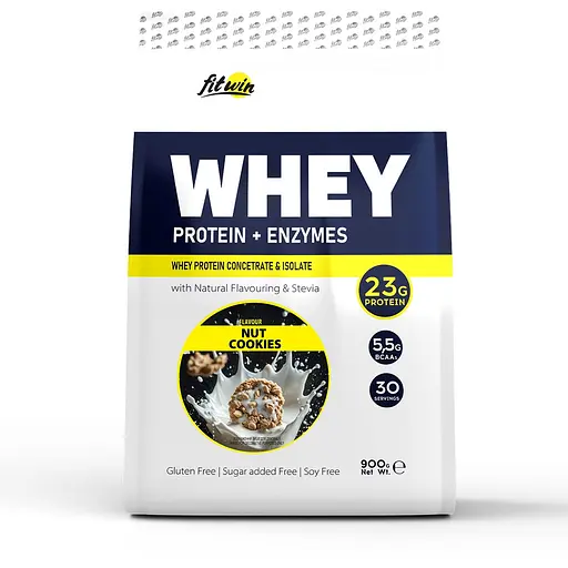 Протеин Whey Protein + Enzymes, 900 грамм Ореховое печенье FitWin fit0024049