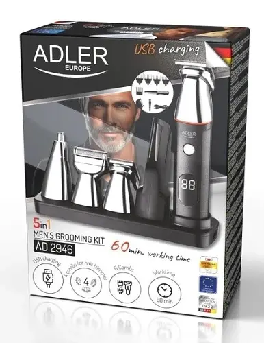 Набір для стрижки Adler AD-2946, Black, 5в1, 3-20мм, LCD-дисплей, робота від акумулятора - фото 3