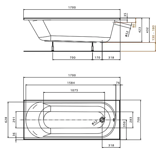 Ванна акриловая Kolo Opal Plus 170x70 XWP137000N - фото 2
