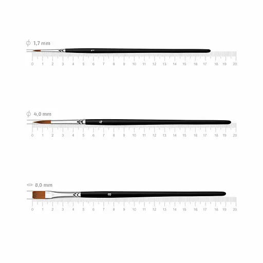 Набір пензлів №1 синтетика 3 шт кругла (№1,3) плоска (№ 8) коротка ручка Arteo - фото 2