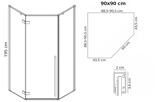 Душова кабіна Rea Diamond 90x90 gold REA-K4904, Золотий, Універсальна, прозорий - фото 6