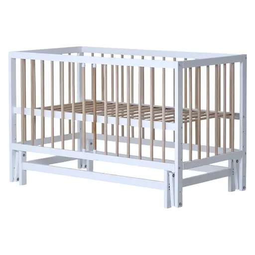 Кроватка детская Сказка-2 с шарнирно-подшипниковым механизмом и выдвижной планкой белый + натуральный