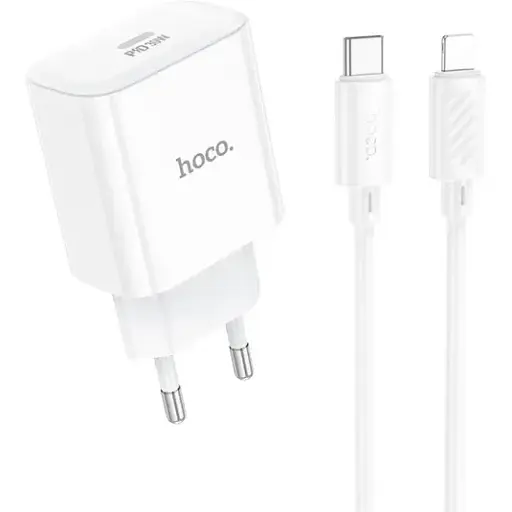 Сетевое зарядное устройство Hoco C76A Pro 1Type-C PD/QC 30W+Type-C to Lightning EU) белый - фото 1