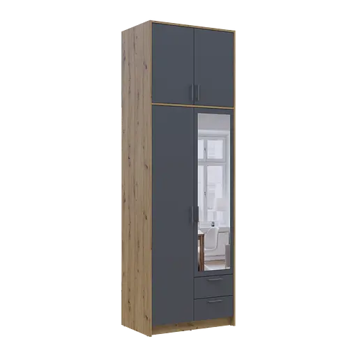 Шафа для одягу Doros Ронді з високою антресолею та дзеркалом Дуб Артізан/Графіт 2 ДСП 82х52х260 (42005189) - фото 6