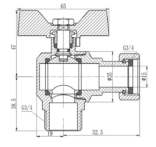 Кран шаровой Thermo Alliance Forte 3/4" ВН угловой, PN40, с накидной гайкой, бабочка SF224W20 - фото 3