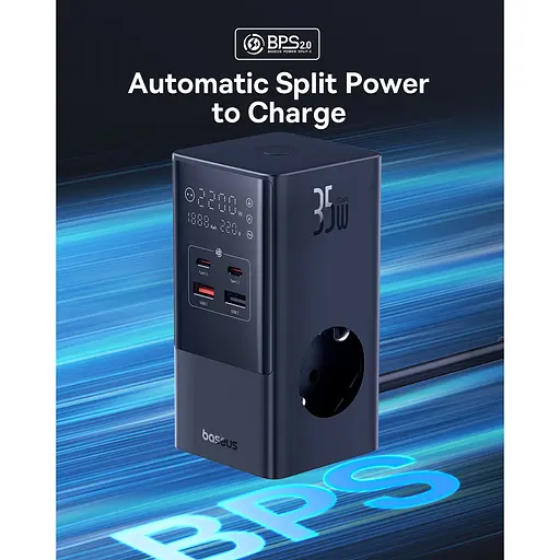 Сетевое зарядное устройство для Baseus GaN PowerCombo Tower Digital PowerStrip 35W Black E00023606113-00 (150724) - фото 10