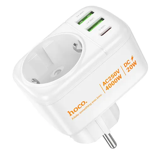 МЗП Hoco AC26 Changer Outlet Extender 20W (2USB-A/1USB-C/1Socket) White - фото 5