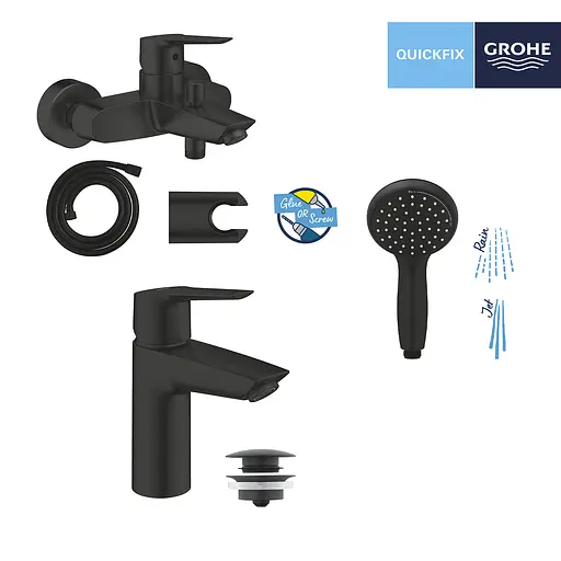 Набор смесителей 3 в 1 для ванной комнаты Grohe QuickFix Start Black UA303301SQ, Черный матовый - фото 10