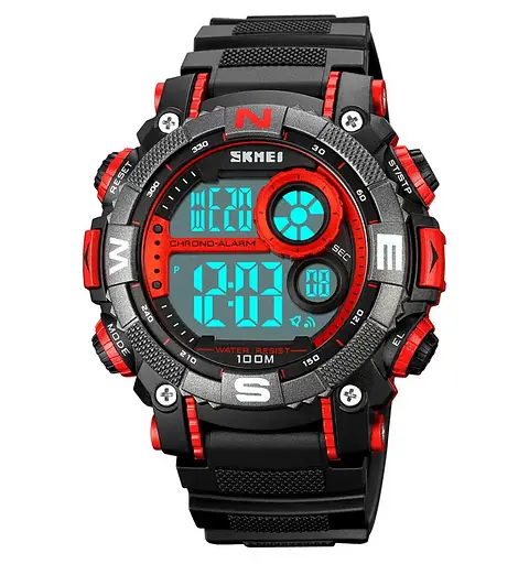 Чоловічий наручний кварцовий годинник Skmei 1887 (Чорний з червоним) - фото 3
