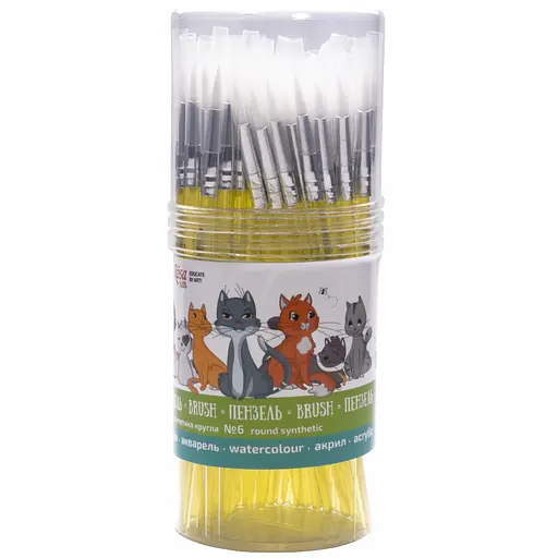 Синтетика кругла №6 тубус 50 шт жовта ручка пензель Rosa Kids - фото 2