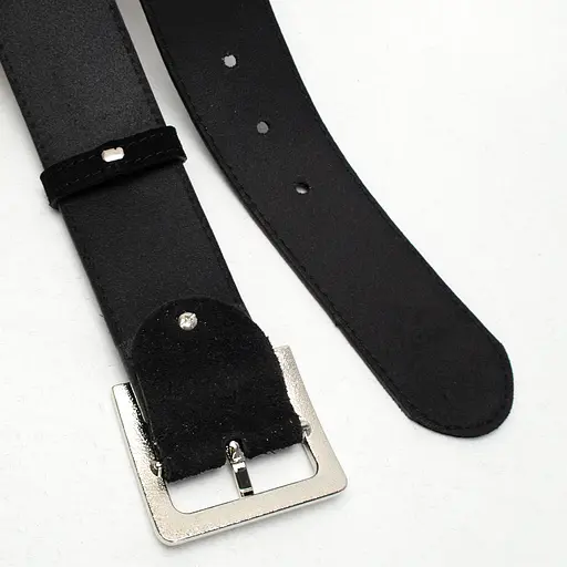 Ремень женский широкий замшевый JK-5017 черный с серебристой пряжкой (120 см) - фото 5