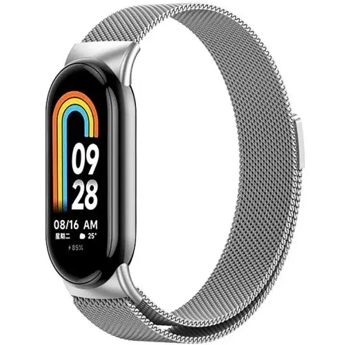 Ремешок металлический на магните для Xiaomi Mi Band 8/9, Melanese Loop, серебристый - фото 1