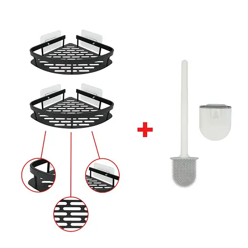 Набір металевих полиць для ванної кімнати Fabrika OPAL 2 шт чорні+подарунок йоржик для унітазу Fabrika PRACTIС White - фото 1