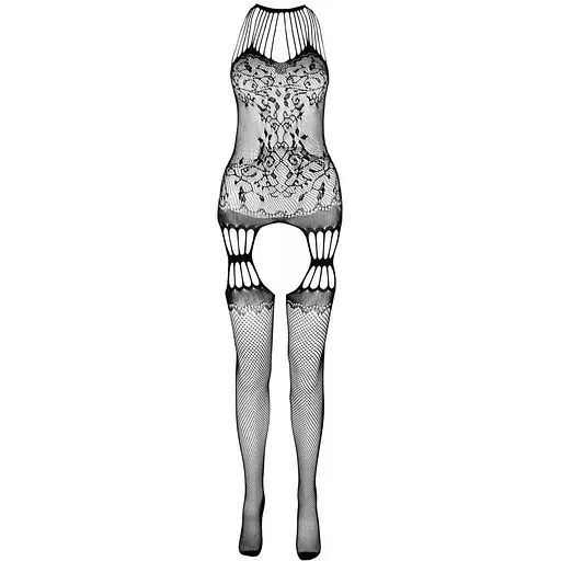 Бодистокинг с множеством бретелей Passion BS095 One Size, Black, имитация пояса и чулок, с доступом - фото 3