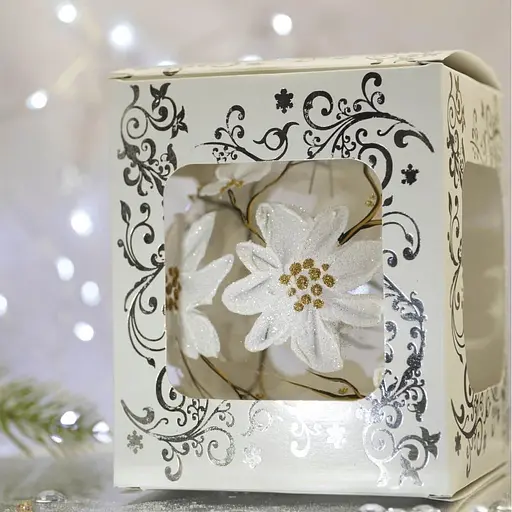 Ялинкова прикраса Санта Шоп Магнолія біла на прозорому склі (4820001112443) - фото 4