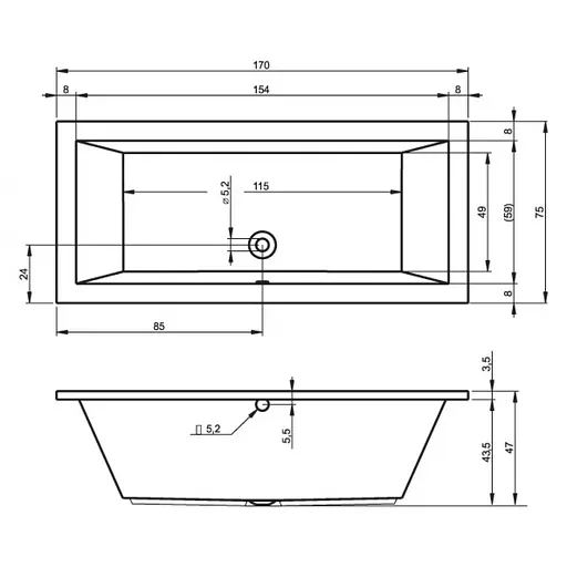 Ванна акрилова Rho Lusso 170x75 BA1800500000000 - фото 2