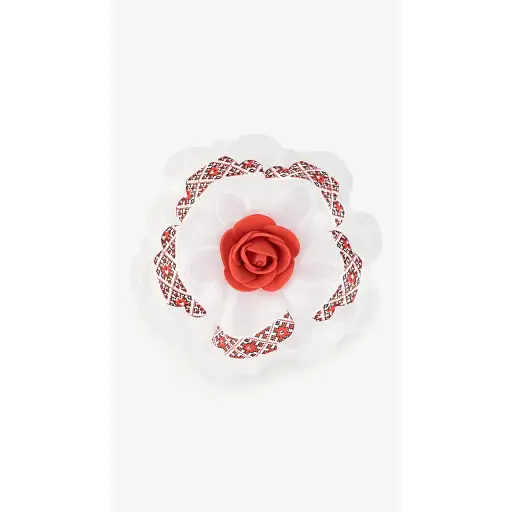 Бант вишиванка 276057 9 см Біло-червоний - фото 1