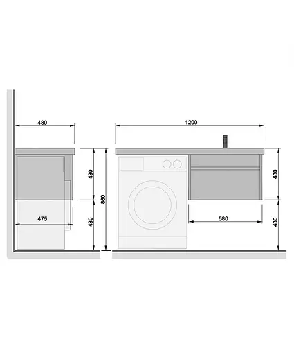 Тумба Мойдодир Wing 60-А-W з умивальником Rodeo 120 R з крилом над пралкою підвісна Білий - фото 3