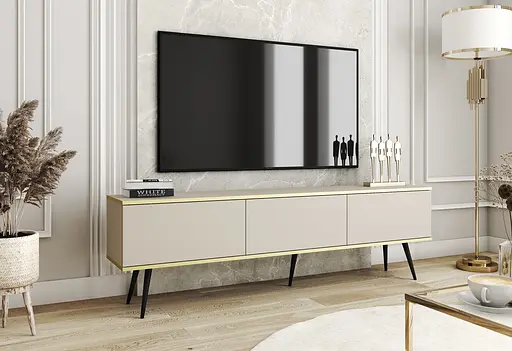 Тумба під телевізор Perfect Home Оро / Oro 3-дверна з чорними ніжками RTV175 Бежевий (PFH-091337)