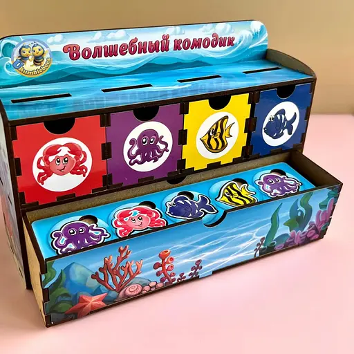 Настольная игра Ubumblebees Морские жители-1 PSD003 сортер-комодик деревянная - фото 4