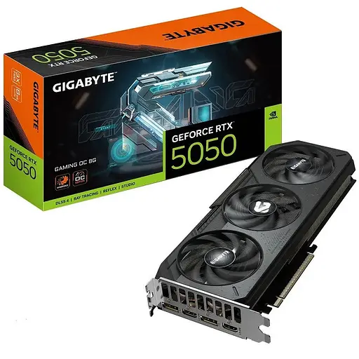 Відеокарта GeForce RTX 5050, Gigabyte, GAMING OC, 8Gb GDDR6, 128-bit, 2xHDMI/2xDP, 2632/20000 MHz, 8-pin (GV-N5050GAMING OC-8GD) - фото 1