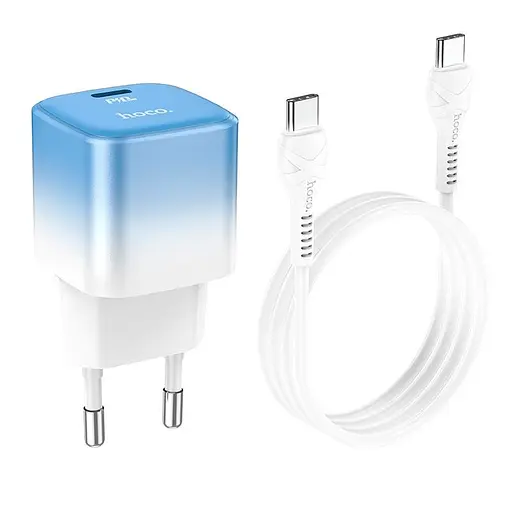 Адаптер сетевой HOCO Type-C to Type-C cable single port charge set C101A |Type-C, PD, 3A/20W| - фото 1