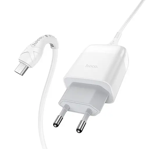 Мережевий зарядний пристрій з кабелем Hoco C72Q Glorious single port QC3. 0 charger set(Micro) 18W білий - фото 1