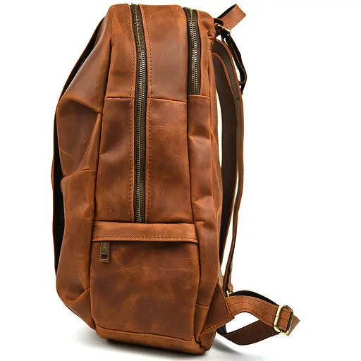 Мужской кожаный городской рюкзак рыжий крейзи хорс TARWA 47х28х18 см sum0028446 - фото 3