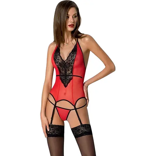 Корсет с пажами для чулок Passion Peonia CORSet S/M red стринги