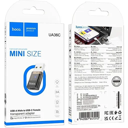 Перехідник Hoco UA36С USB-A Male to USB-C Female OTG Black [140344] - фото 4